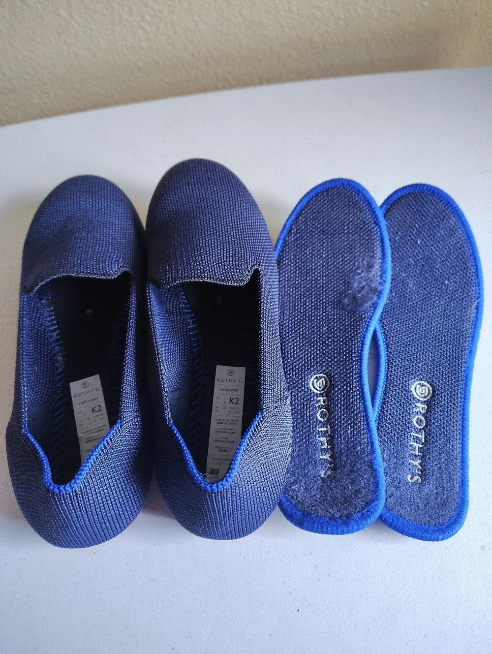 Rothy's Girls The Loafer Navy Blue Knit Slip On Flat Shoes Size Kids 2 School